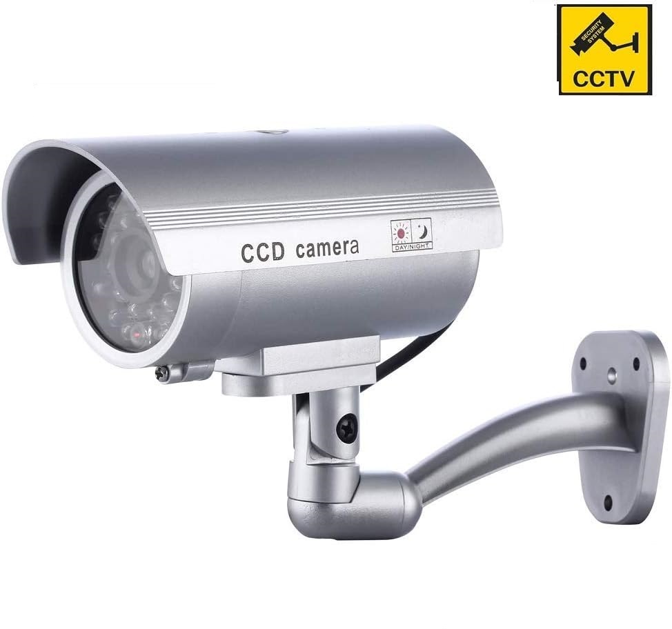 Cámara de seguridad falsa, cámara de vigilancia CCTV. Para uso en interiores o exteriores con luz LED intermitente.
